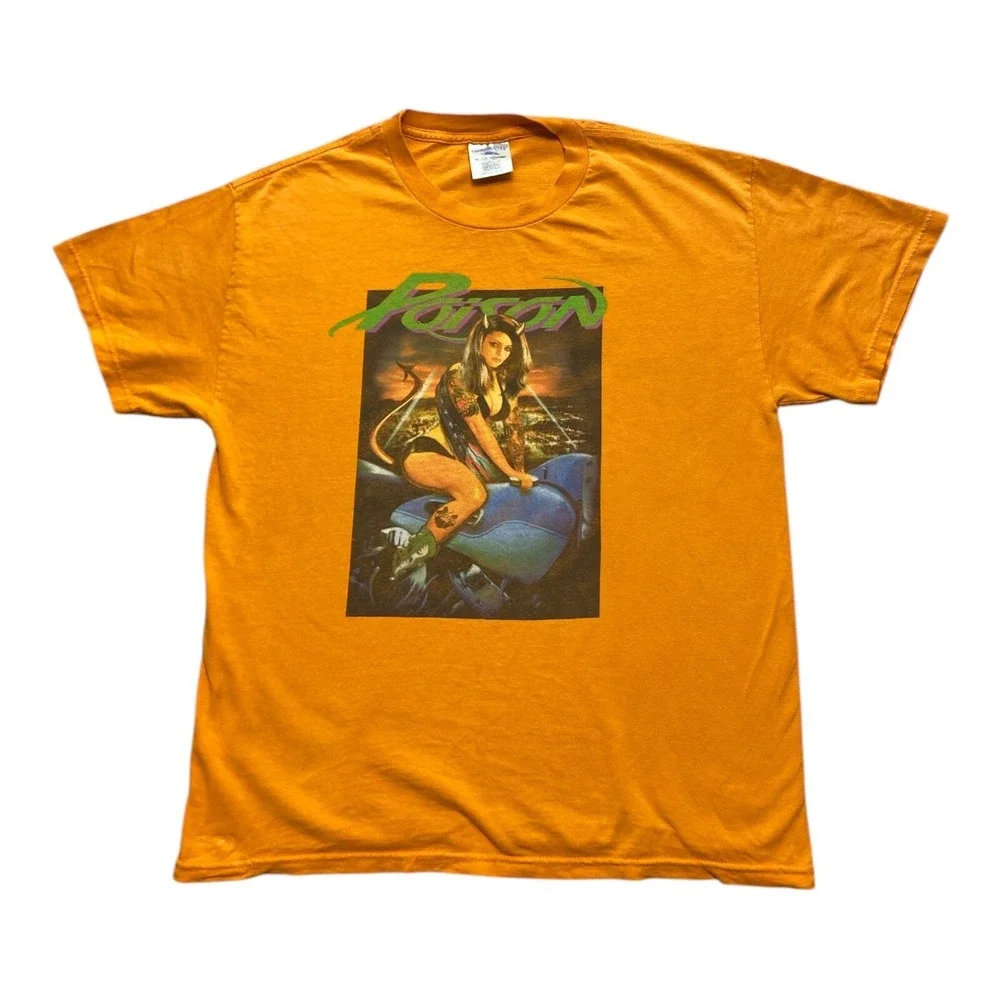 Vintage Poison 2002 Hollyweird World Tour Orange‎ T shirt Size L Y2K